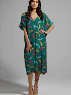 ModCloth chameleon print flowy green v-neck kaftan coverup dress plus size 3X